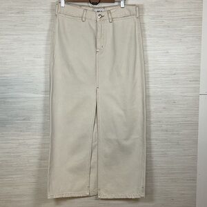 Dalia by BDA Neat Organic Cotton Denim Maxi Skirt Ecru Cream High Slit 27